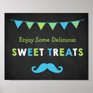 Póster Trajes dulces de Chalkboard de bigote azul y verde