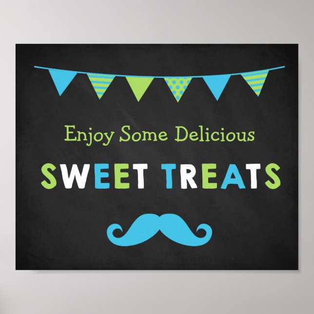 Póster Trajes dulces de Chalkboard de bigote azul y verde (Frente)