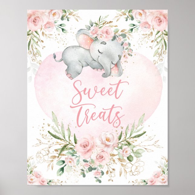 Póster Trajes dulces | Dreamy Baby Elephant Rubor Floral (Frente)