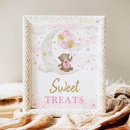 Póster Trajes dulces Moon Teddy Bear Globos de Oro Rosa