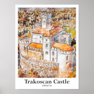 Póster Trakoscan Castle Croatia Travel Watercolor