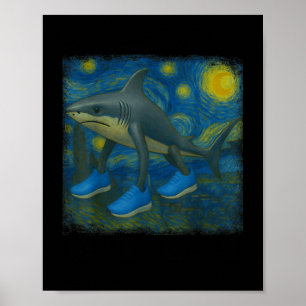 Póster Tralero Tralala Funny Shark Van Gogh Starry Nigh