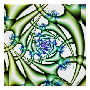 Póster Trampa Arte fractal azul y verde