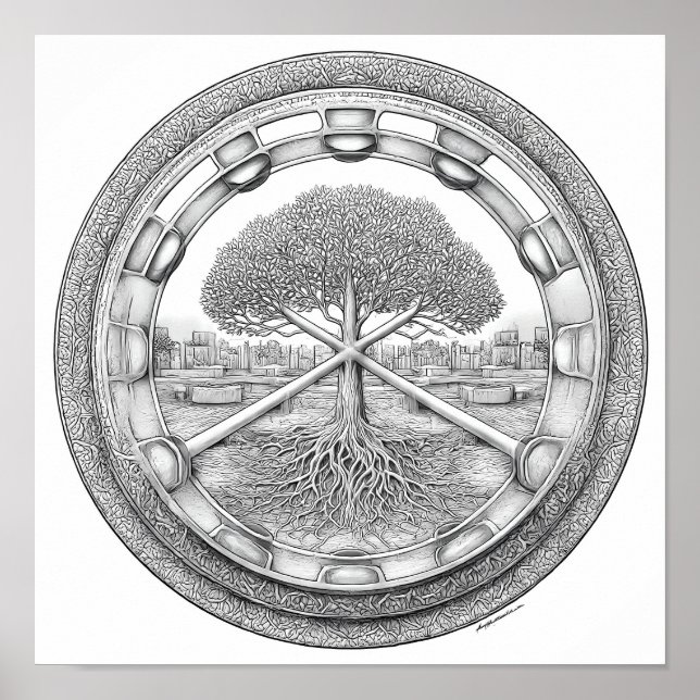 Póster Tranquil Botanical Mandala: Hydroponic Helix (Frente)