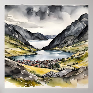 Póster Tranquil refugio de fiordos noruegos