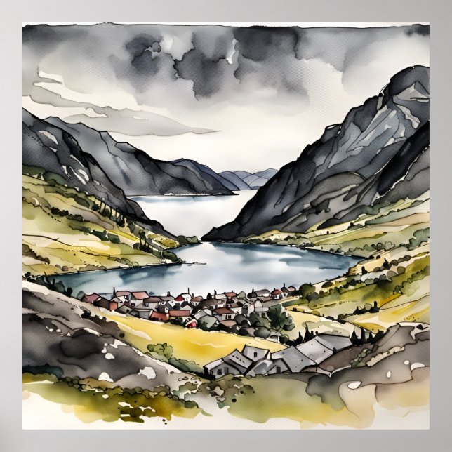 Póster Tranquil refugio de fiordos noruegos (Frente)