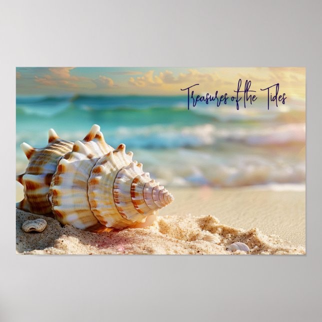 Póster Tranquil Shore: La concha de mar junto al océano (Frente)