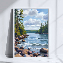 Póster Tranquil Tahoe Lake Shore Watercolor Painting