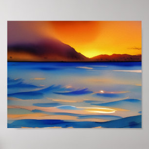 Póster Tranquila acuarela de Ocean Sunset