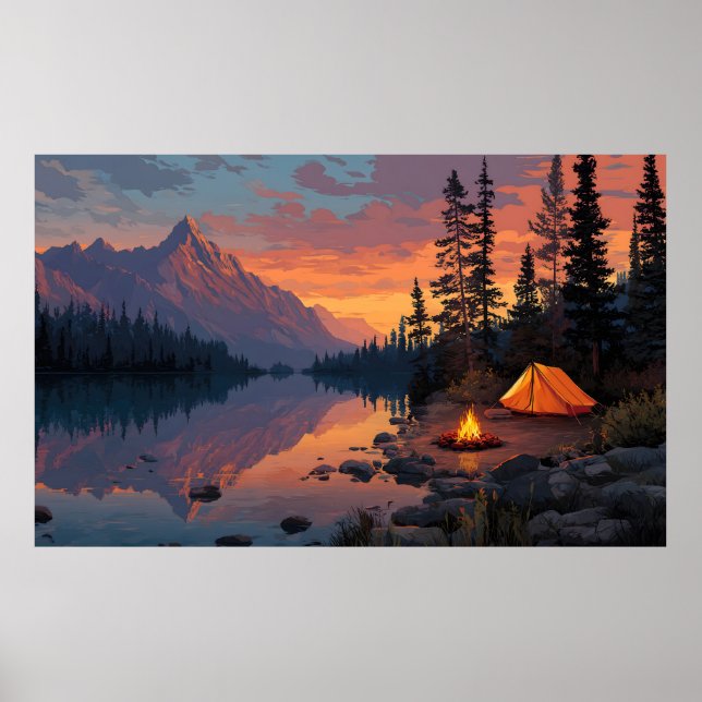 Póster Tranquila escena de acampada junto a un lago de mo (Frente)