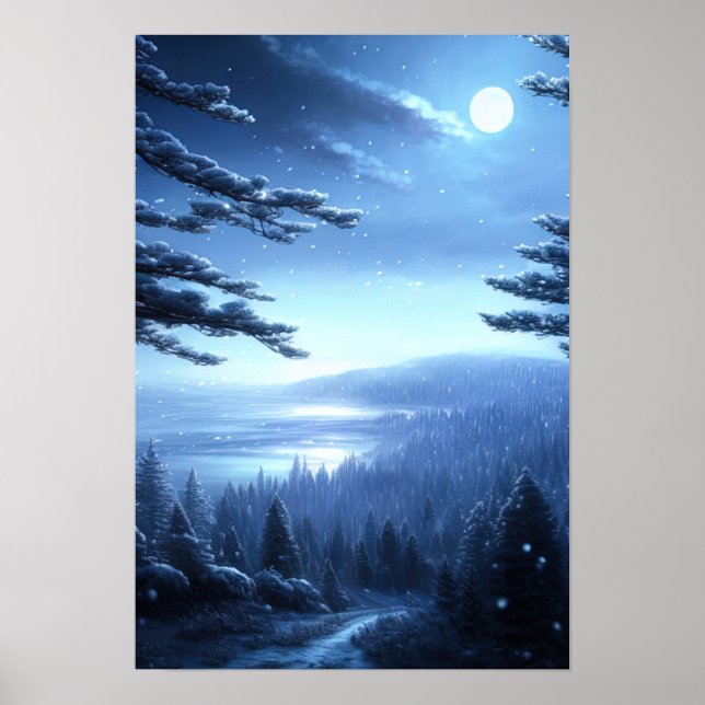 Póster Tranquila noche de invierno en el bosque (Frente)
