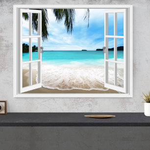 Póster Tranquila vista de mar y playa en 3D