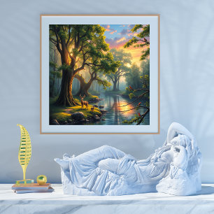 Póster Tranquilidad de bosque al amanecer