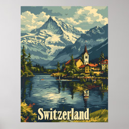 Póster Tranquilidad en Suiza: Pueblo Lakeside