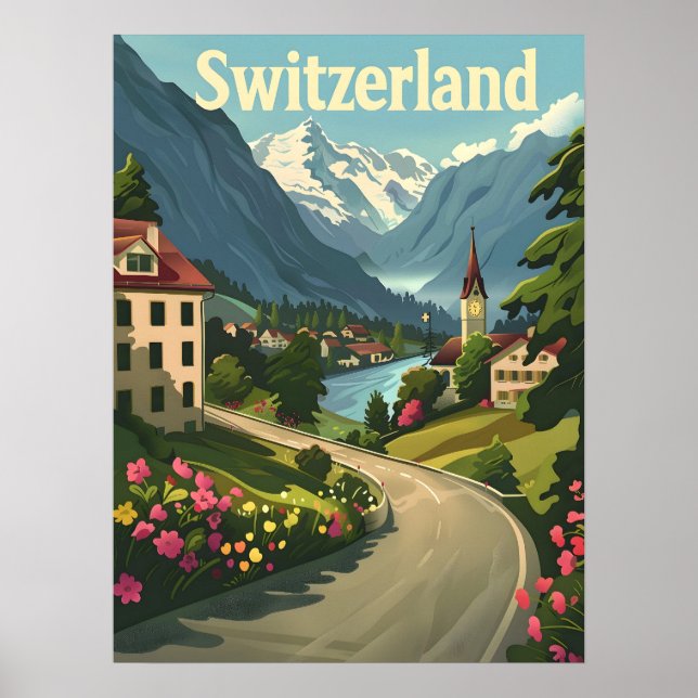 Póster Tranquilidad suiza: Alquiler de montaña a orillas  (Frente)