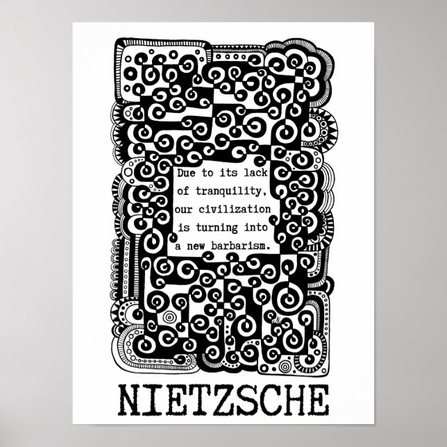 Póster TRANQUILIDAD y barbarie, cita de Nietzsche (Frente)