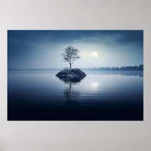 Póster Tranquilo Lago Mist Moon Light