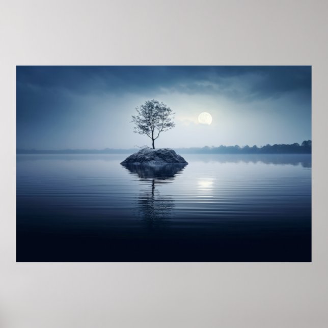 Póster Tranquilo Lago Mist Moon Light (Frente)