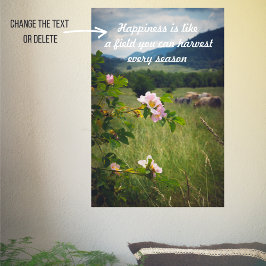 Póster Tranquilo paisaje rural con rosas salvajes