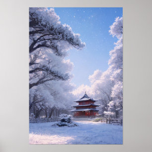 Póster Tranquilo templo de madera en el campo