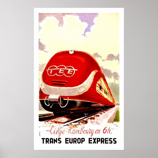 Póster Trans Europ Express, tren rápido, viaje vintage (Frente)