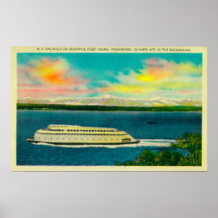 Póster Transbordador de Kalakala, Puget Sound, montañas