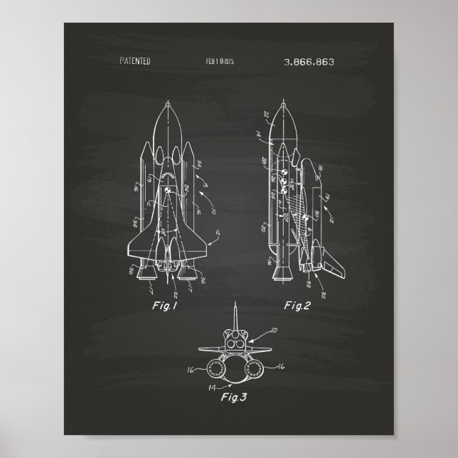 Póster Transbordador espacial 1975 Patent Art - Chalkboar (Frente)