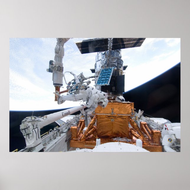 Póster Transbordador espacial Atlantis & Telescopio Hubbl (Frente)