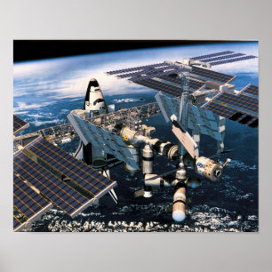Póster Transbordador espacial atracado