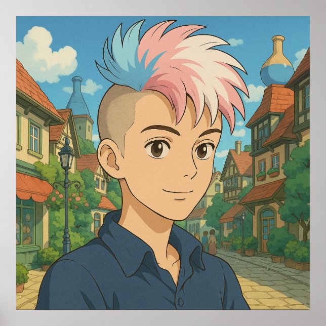 Póster Transgender with Mohawk Anime Person | LGBTQIA+  (Frente)