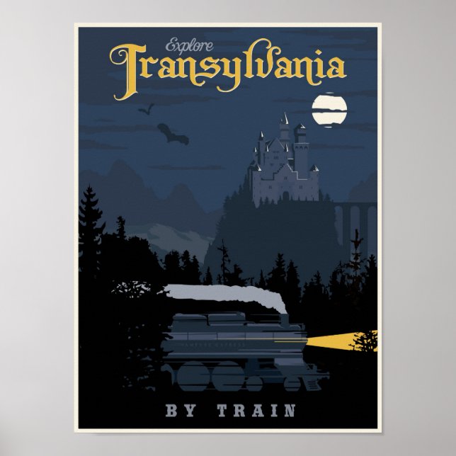 Póster Transilvania por cartel de viaje en tren (Frente)