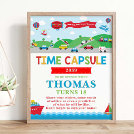Póster Transportation 1st Birthday Activity Time Capsule