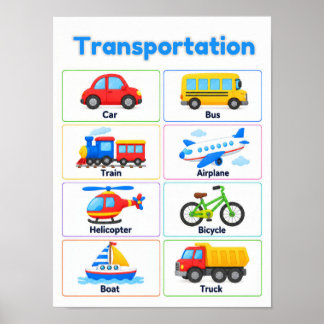 Póster Transportation Vehicles Educational Poster for Kid