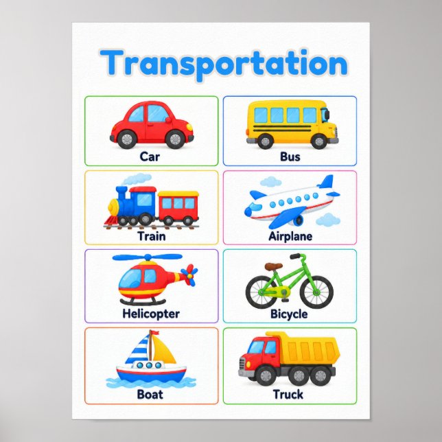 Póster Transportation Vehicles Educational Poster for Kid (Frente)