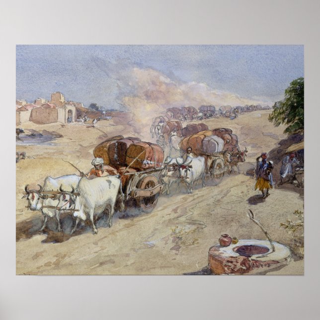 Póster Transporte de algodón, India, 1862 (p/c sobre lápi (Frente)