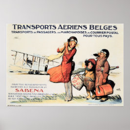 Póster Transportes Aeriens Belges Afiche de Viejo Viaje d