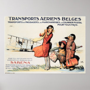 Póster Transportes Aeriens Belges Afiche de Viejo Viaje d