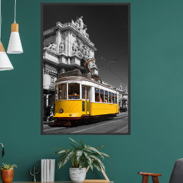 Póster Tranvía Amarillo de Lisboa. Foto en Blanco y Negro