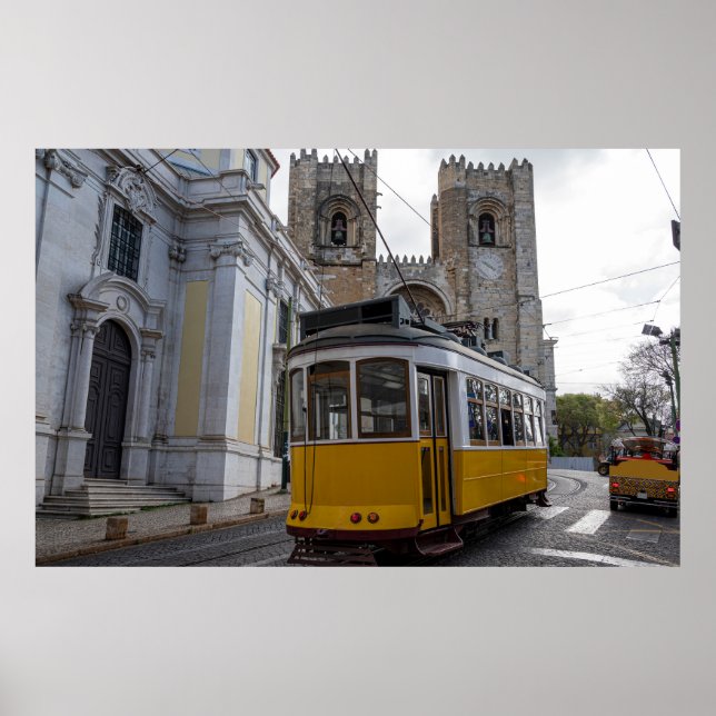 Póster Tranvía amarillo en la Catedral de Lisboa en Portu (Frente)
