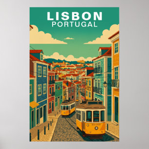 Póster Tranvía Amarillo Vintage Lisboa, Portugal