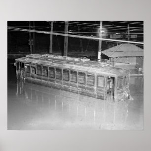 Póster Tranvía en inundación, 1923. Foto antigua