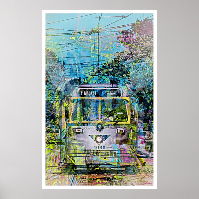 Póster Tranvía vintage mágica de mercado San Francisco (Frente)