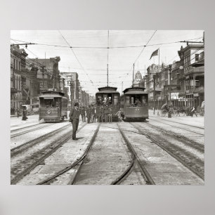 Póster Tranvías de Nueva Orleans, 1907. Foto antigua