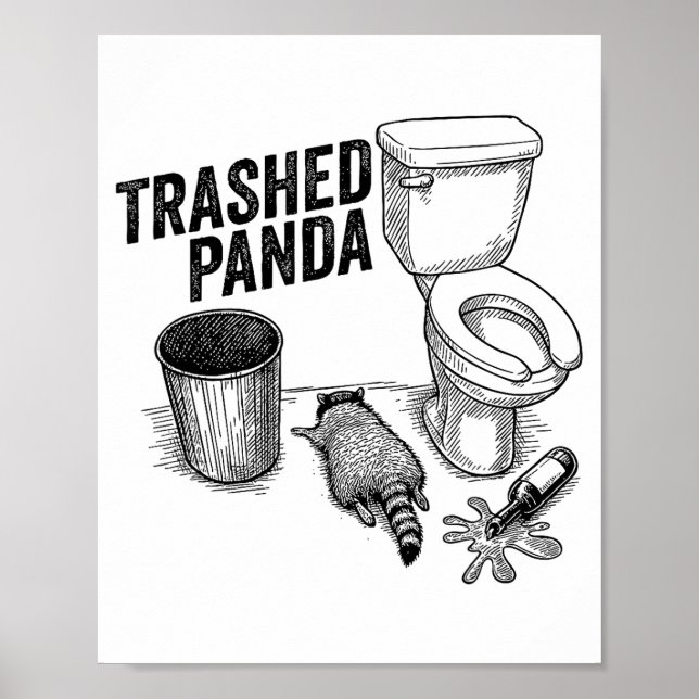 Póster Trashed Panda, Funny Drunk Raccoon, Trash Panda Hu (Frente)