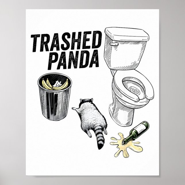 Póster Trashed Panda, Funny Drunk Raccoon, Trash Panda Hu (Frente)