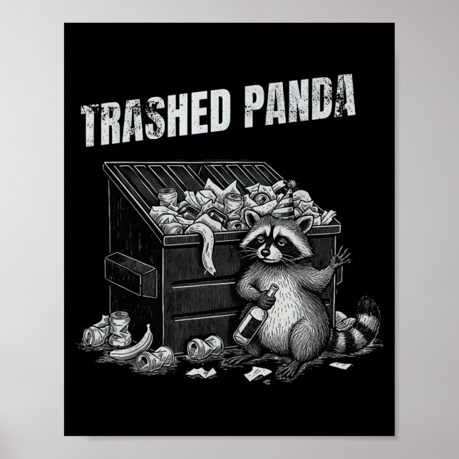 Póster Trashed Panda Funny Drunk Racoon Cool Animals Grap (Frente)
