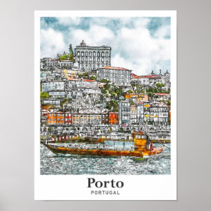 Póster Traslado de mano de esbozo de acuarela de viajes d