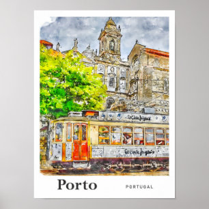 Póster Traslado de mano de esbozo de acuarela de viajes d