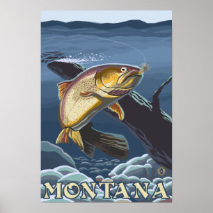 Póster Traslado de pesca de trucha - Montana