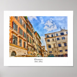 Póster Trastevere Roma, acuarela de Italia